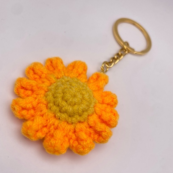 HANDMADE | Crochet Daisy | Bag Charm | Keychain | Orange (Brand New!) 🧡 - Picture 3 of 6